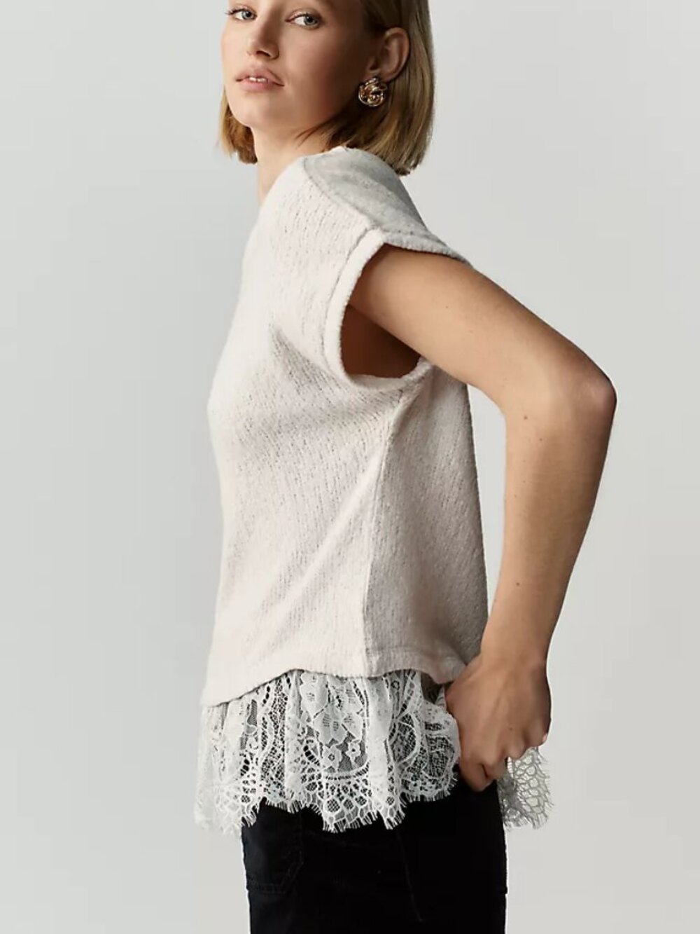 Anthropologie Maeve Ruffled Lace Tee (NEW Navy) - Picture 2 of 3